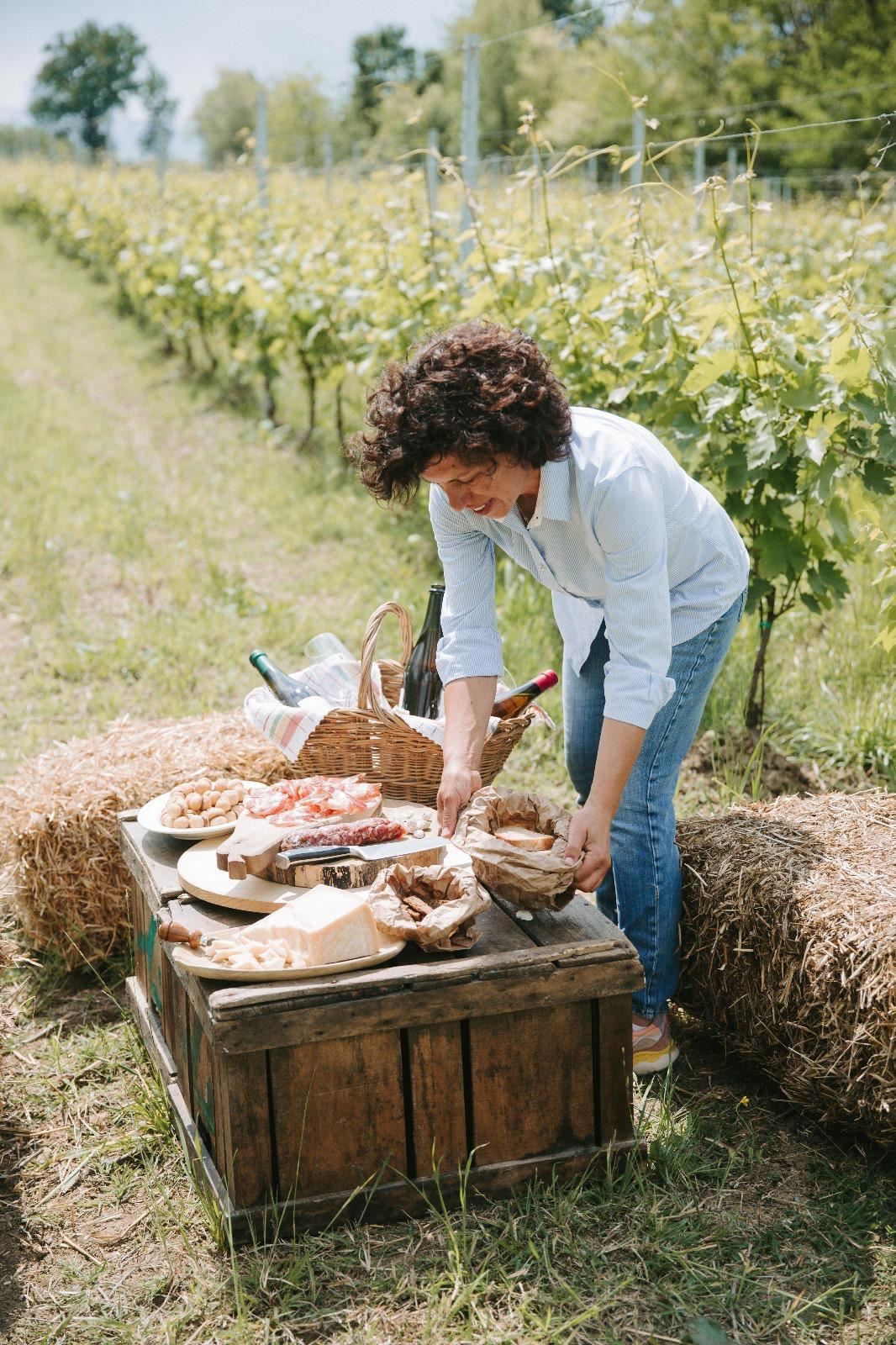 Preparazione del picnic tra i filari